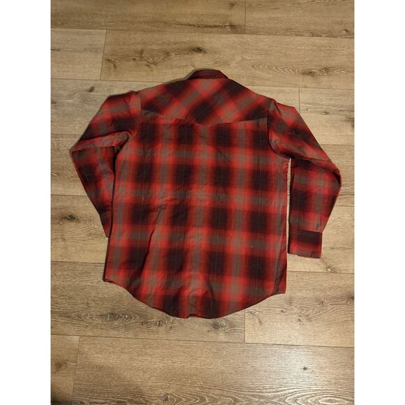 Plain Western Wear Mens Red Plaid Long Sleeve Pearl Snap Shirt Soze Large Tall - Picture 2 of 3